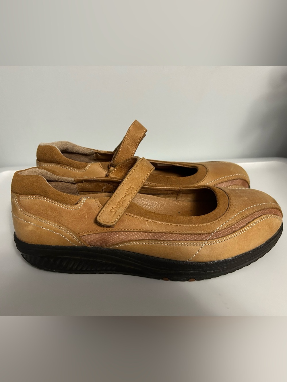 Skechers Tan and Brown Leather Mary Jane Shape-Ups